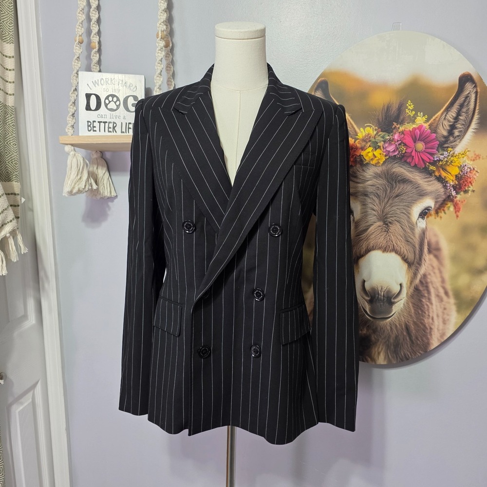 Ralph Lauren Purple Label Camden Pinstripe Wool Jacket Womens 4 Blazer $2,490